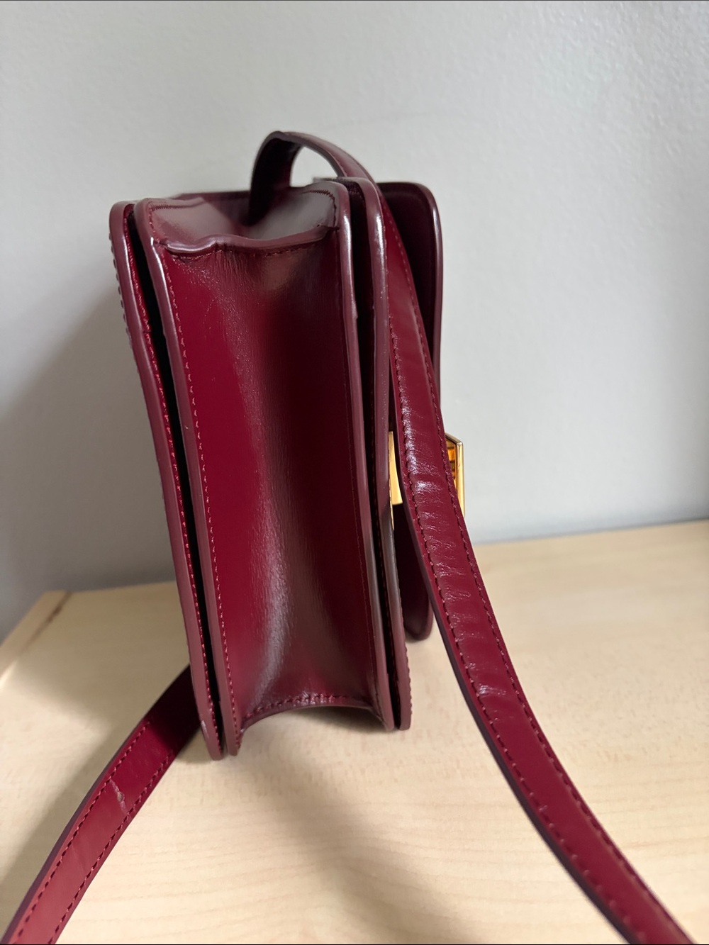 Women's Burgundy Leather Crossbody Bag - Classic Structured Style - Picture 5 of 8